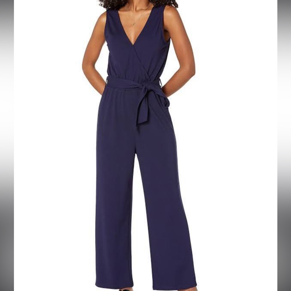 Michael Kors wide leg, wrap front jumpsuit with gold detail